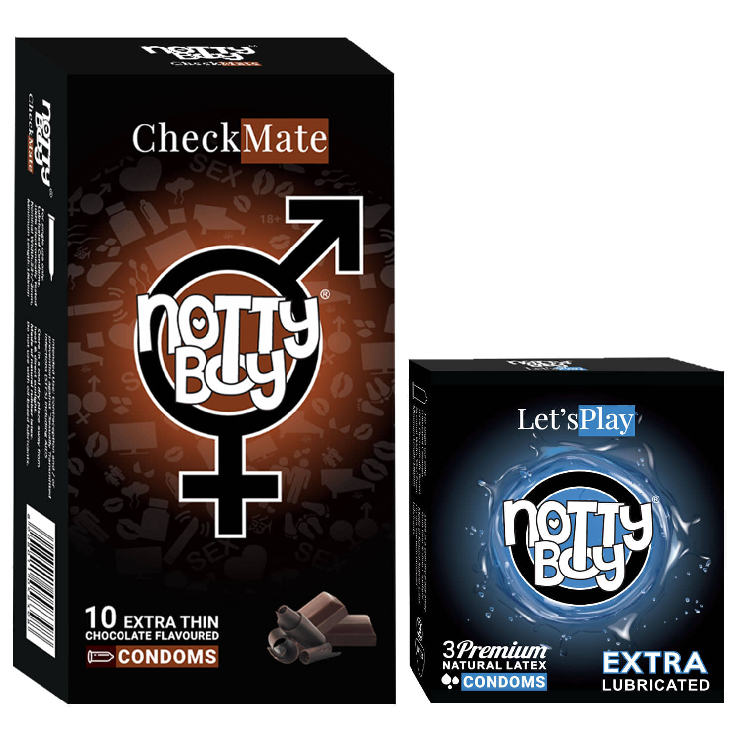 NottyBoy Extra Lubricated and Chocolate Flavoured Condoms - (Set of 2, 13 Pieces)