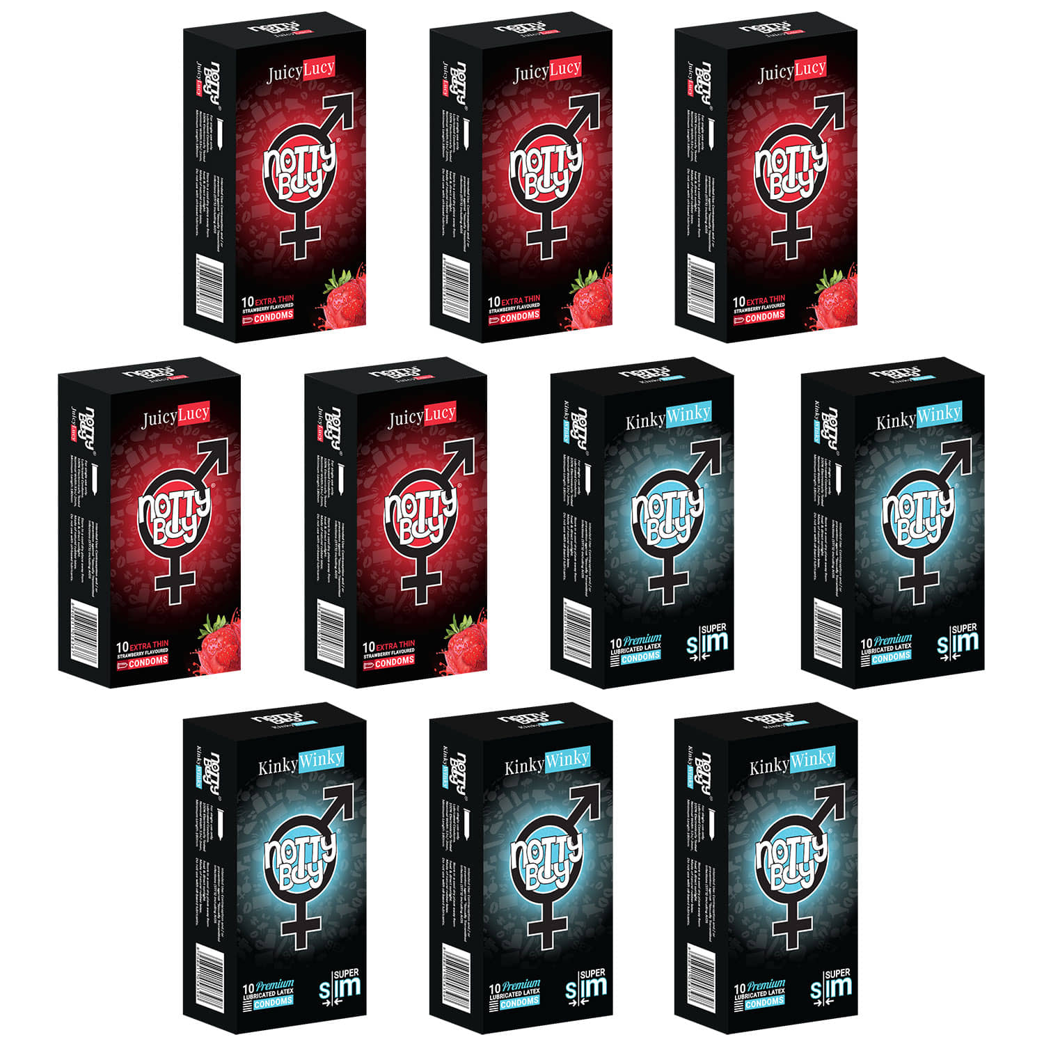 NottyBoy Extra Thin and Strawberry Flavoured Condoms - 100 Units