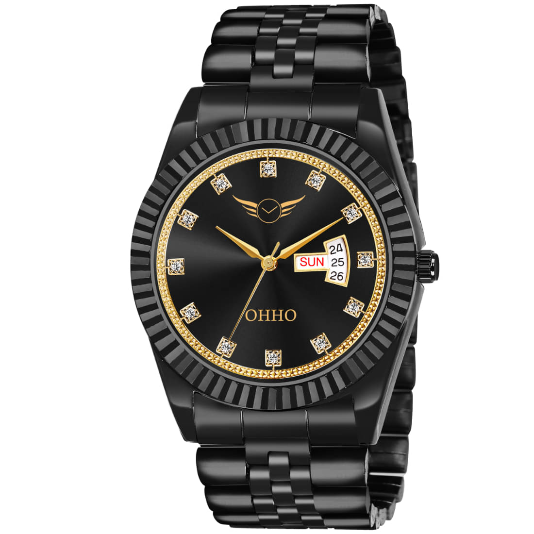     			OHHO Black Stainless Steel Analog Men's Watch