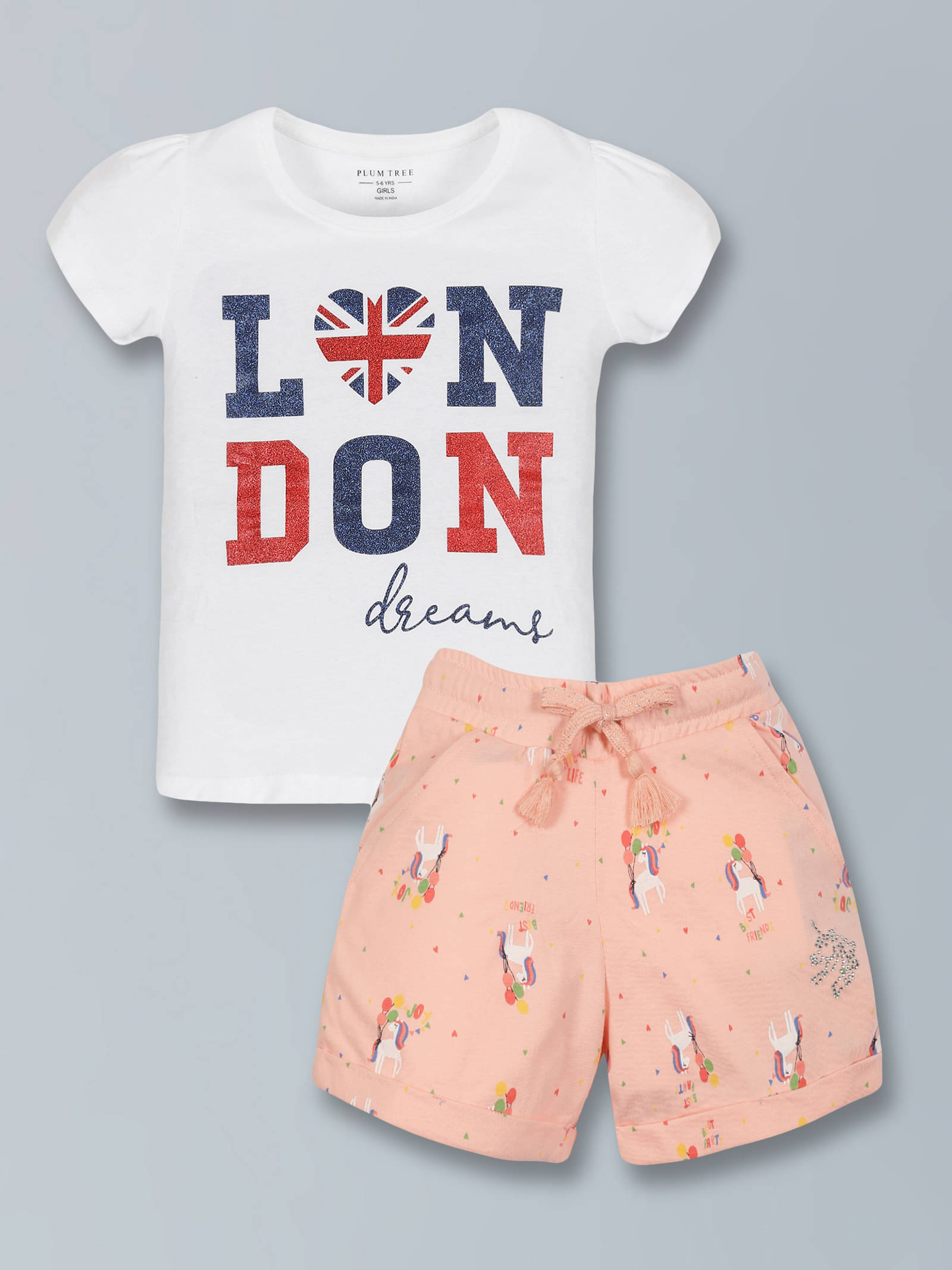     			PLUM TREE Pack of 2 Girls Cotton Shirt With Shorts ( White )