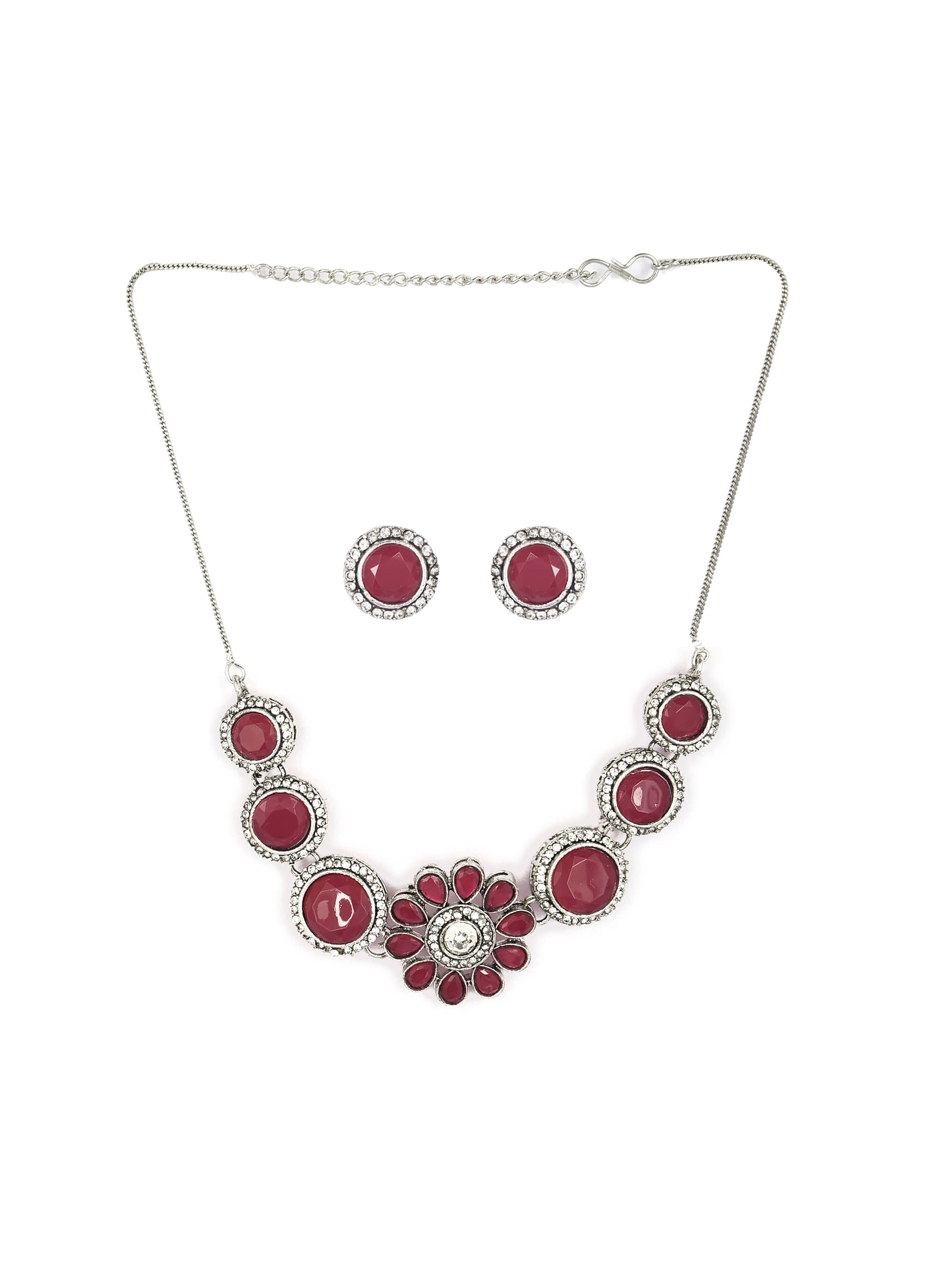 PUJVI Maroon Alloy Necklace Set ( Pack of 1 )