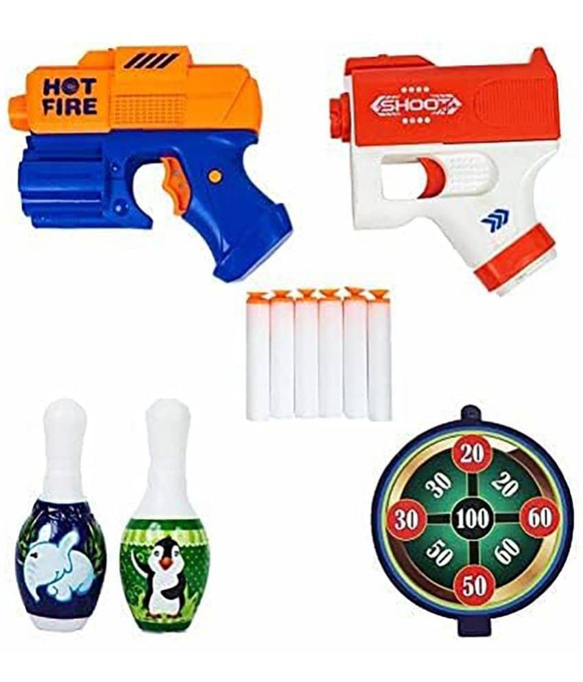     			RAINBOW RIDERS  Twin  Soft  Shooting Bullet Gun TOY || Plastic Blaze Storm Manual Soft Suction Bullet Gun || Toy Fun Target Shooting Battle Fight Game For Kids 6 Foam Bullets, Set Of Two Guns For Kids Boys Girls 4+ years (Multicolor) Pack Of 2 Guns