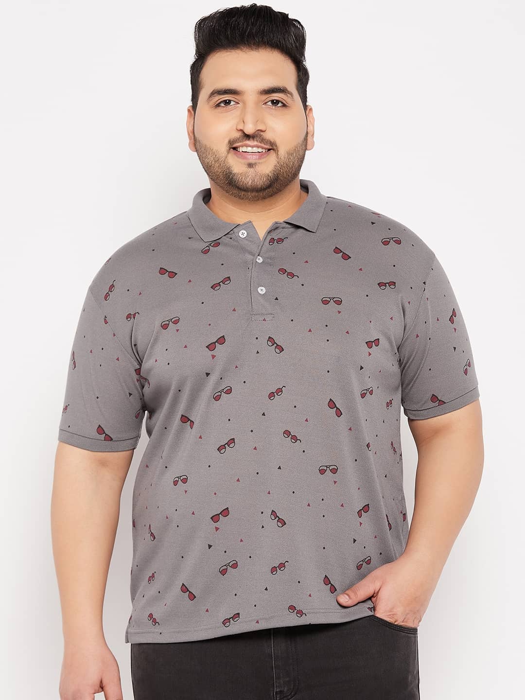 The Million Club Pack of 1 Cotton Blend Regular Fit Printed Half Sleeves Men's Polo T Shirt ( Grey )
