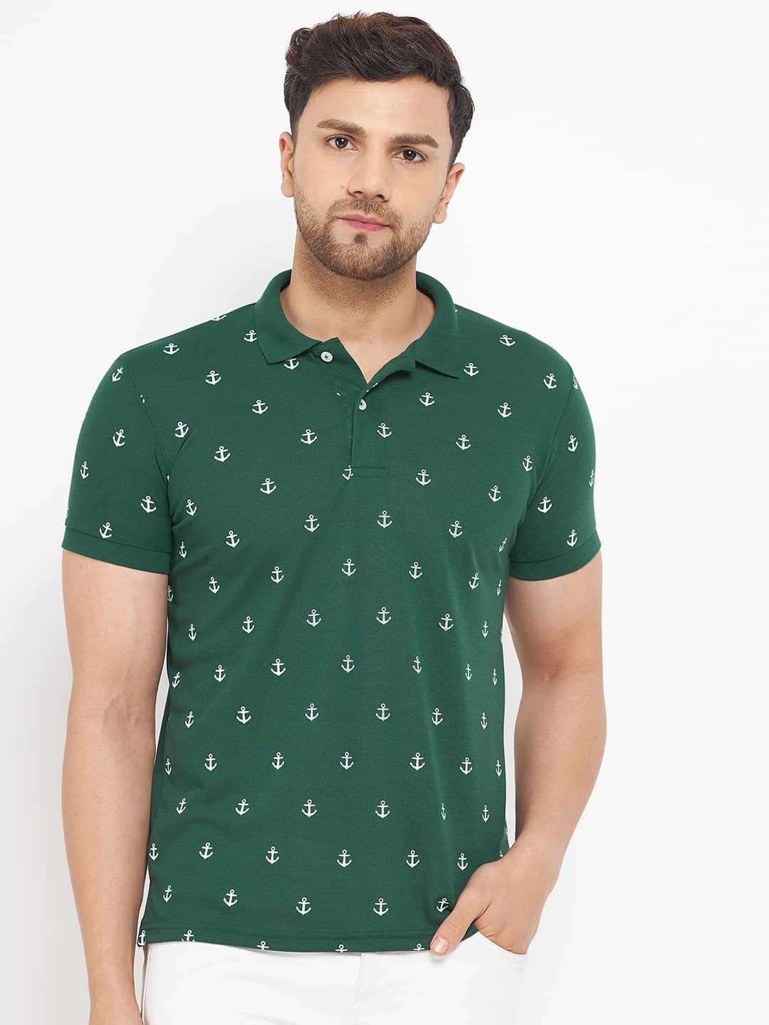 The Million Club Pack of 1 Cotton Blend Regular Fit Printed Half Sleeves Men's Polo T Shirt ( Olive Green )