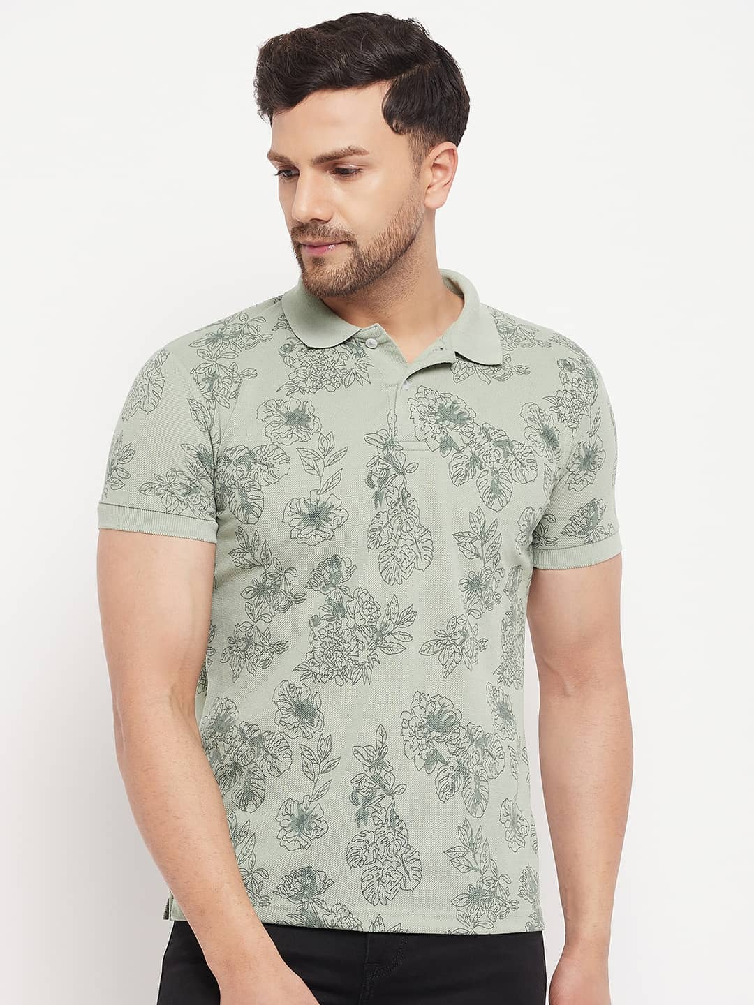 The Million Club Pack of 1 Cotton Blend Regular Fit Printed Half Sleeves Men's Polo T Shirt ( Sea Green )