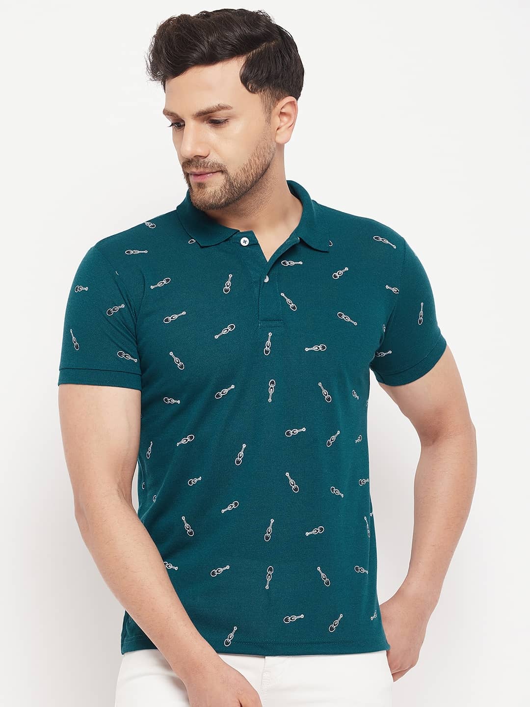 The Million Club Pack of 1 Cotton Blend Regular Fit Printed Half Sleeves Men's Polo T Shirt ( Teal Blue )