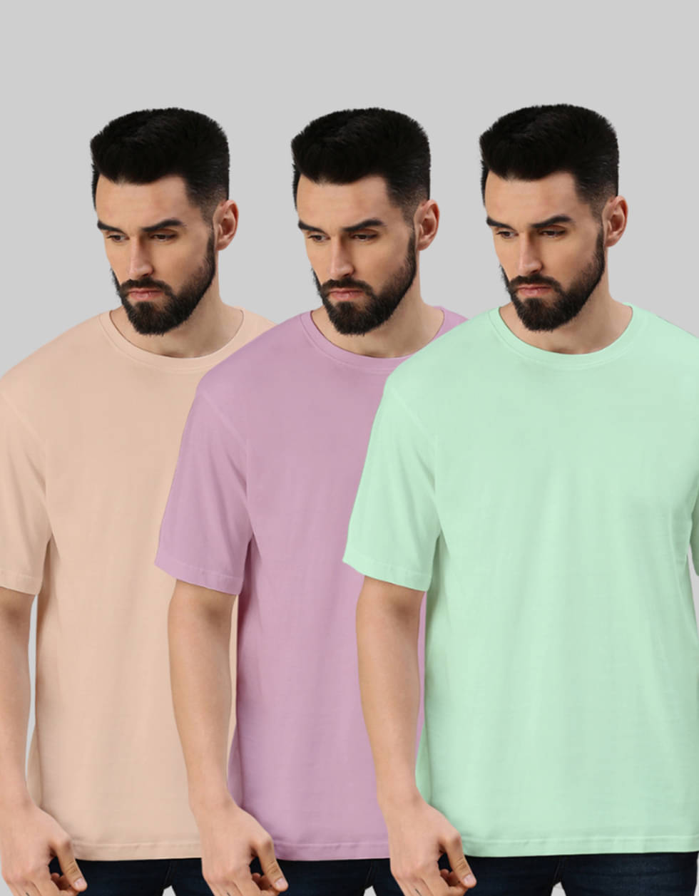 Veirdo Pack of 3 100% Cotton Oversized Fit Men's T-Shirt ( Light Pink )     			Veirdo Pack of 3 100% Cotton Oversized Fit Men's T-Shirt ( Light Pink )