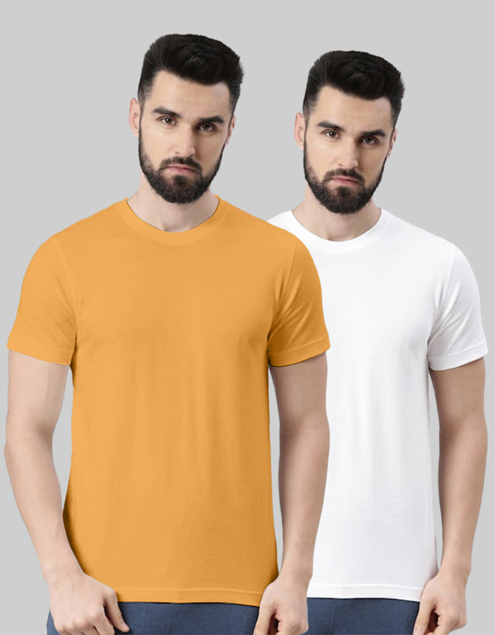 Veirdo Pack of 2 100% Cotton Regular Fit Men's T-Shirt ( Mustard )