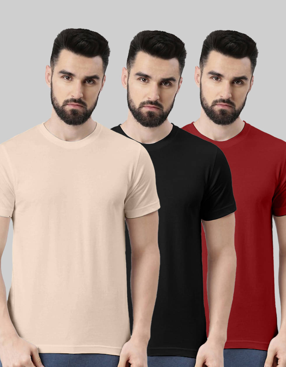 Veirdo Pack of 3 100% Cotton Regular Fit Men's T-Shirt ( Beige )     			Veirdo Pack of 3 100% Cotton Regular Fit Men's T-Shirt ( Beige )