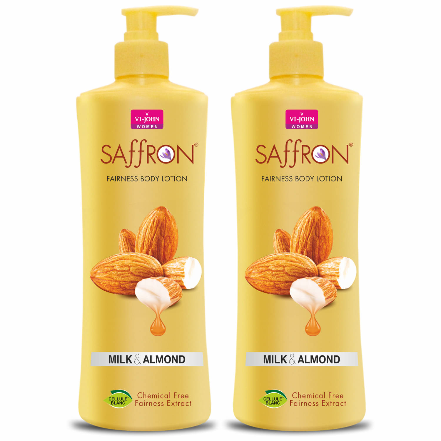     			VI-JOHN Saffron Fairness Body Lotion Milk Almond 400ml Each (800ml) - Pack of 2
