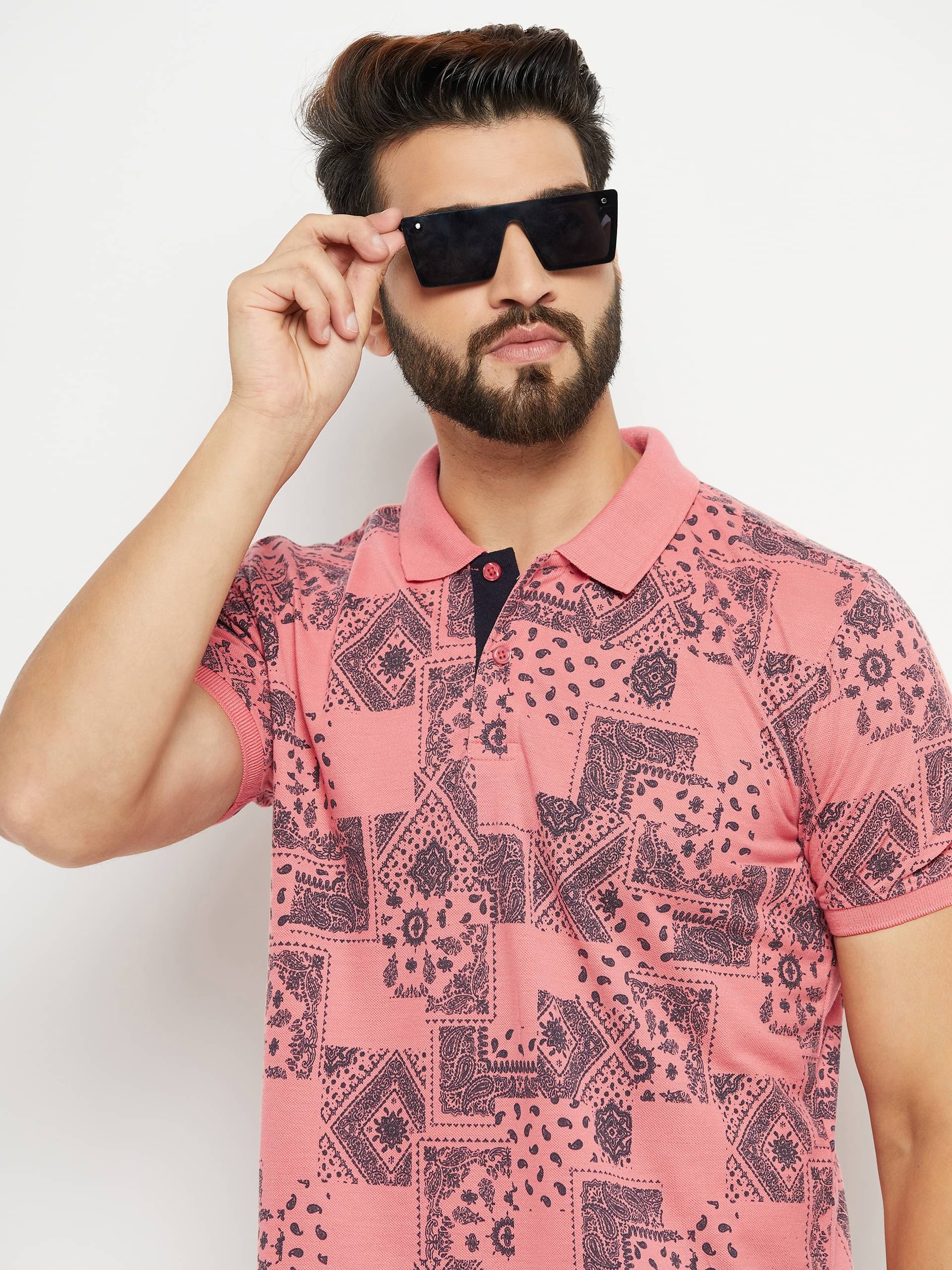     			XFOX Pack of 1 Cotton Blend Regular Fit Printed Half Sleeves Men's Polo T Shirt ( Pink )