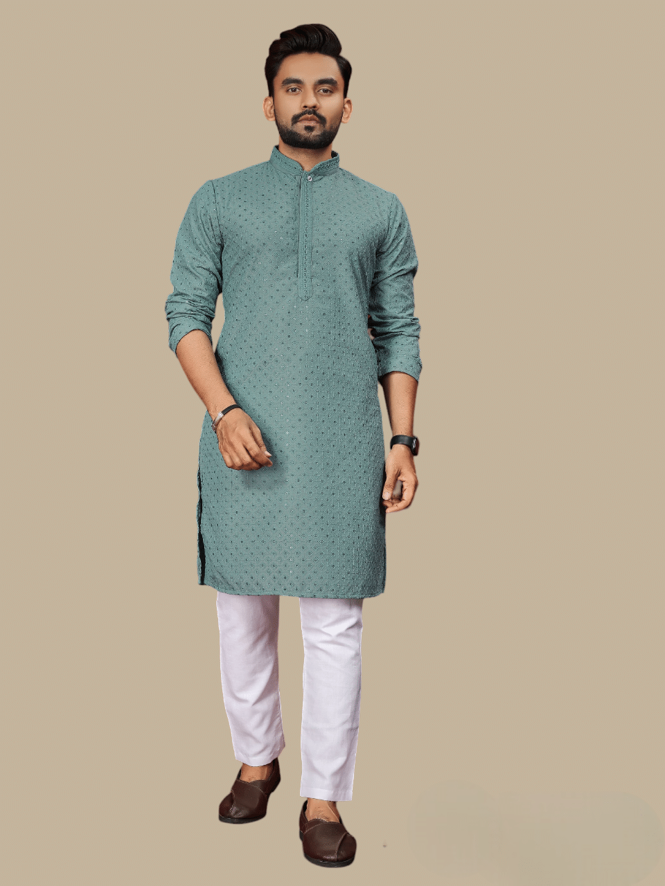 YUG ART Sea Green Cotton Regular Fit Men's Kurta Pyjama Set ( Pack of 1 ) YUG ART Sea Green Cotton Regular Fit Men's Kurta Pyjama Set ( Pack of 1 )
