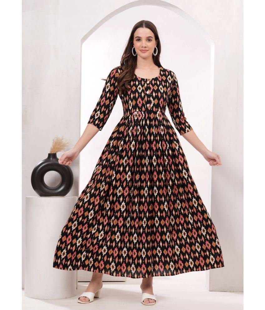 ANNEIV Rayon Printed A-line Women's Kurti - Black ( Pack of 1 ) ANNEIV Rayon Printed A-line Women's Kurti - Black ( Pack of 1 )