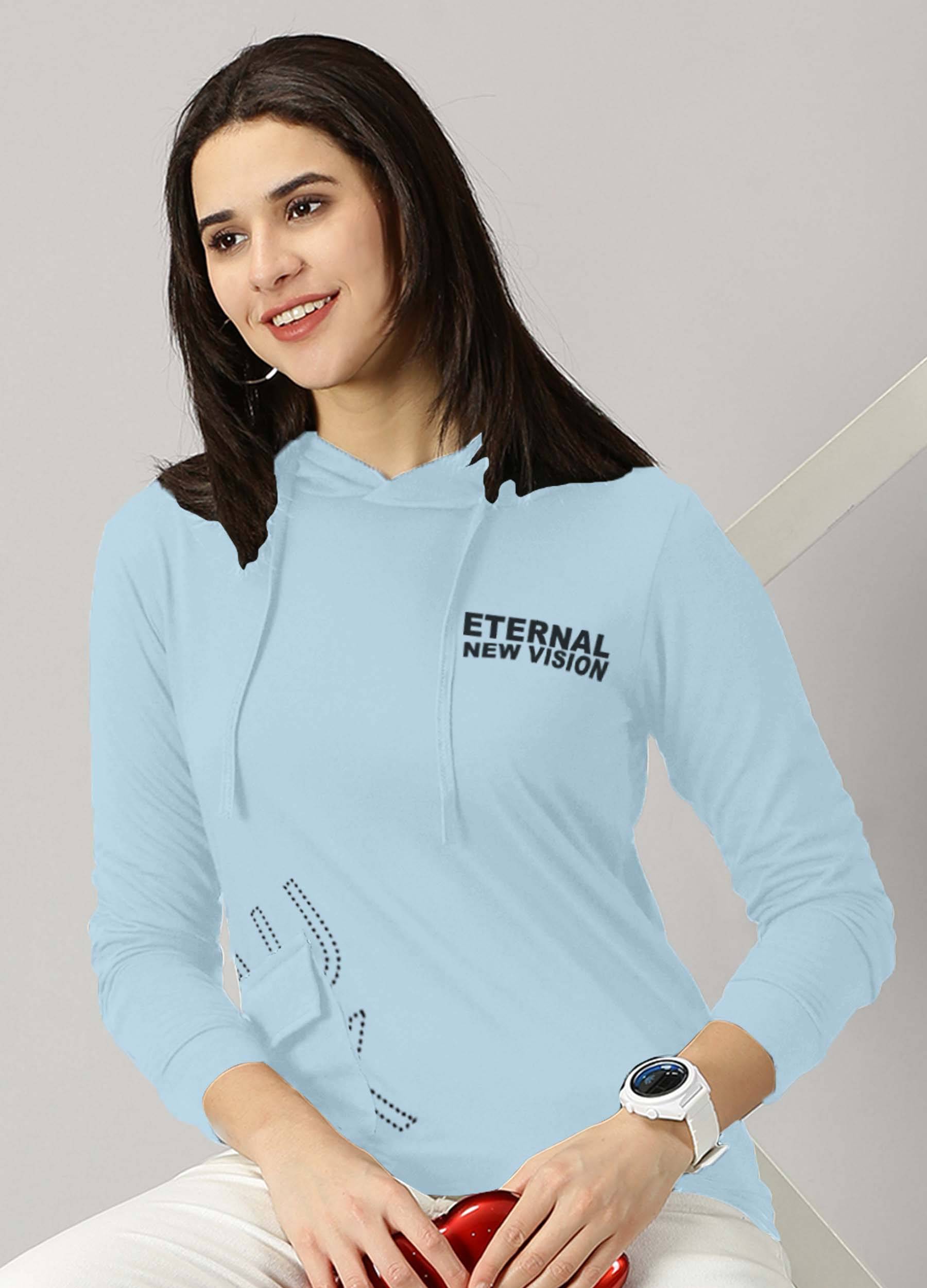 AUSK Women Cotton Blend Printed Regular Fit Hooded T-Shirt ( Light Blue ) AUSK Women Cotton Blend Printed Regular Fit Hooded T-Shirt ( Light Blue )