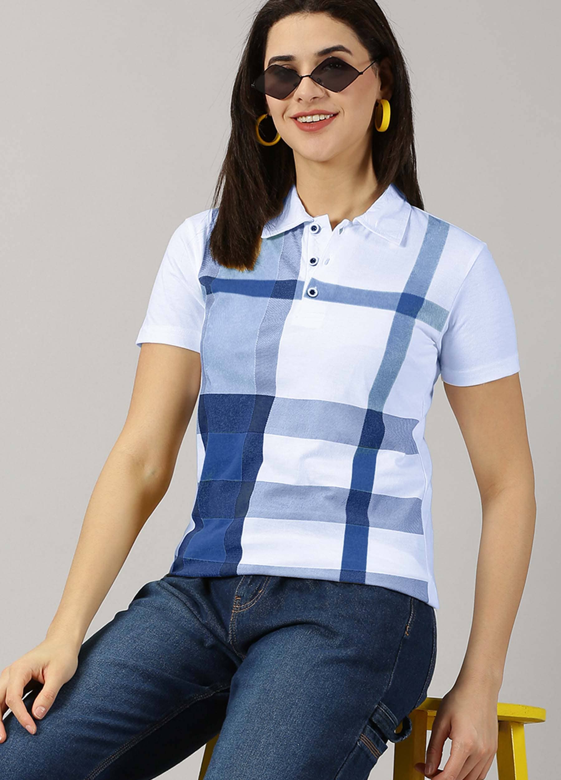 AUSK Women Cotton Blend Printed Regular Fit Polo Collar T-Shirt ( Lavender )