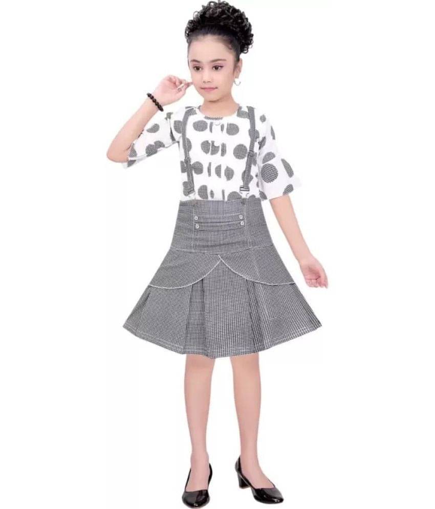 Cherry Tree Pack of 1 Girls Cotton Blend Top With Skirt ( White & Black ) Cherry Tree Pack of 1 Girls Cotton Blend Top With Skirt ( White & Black )