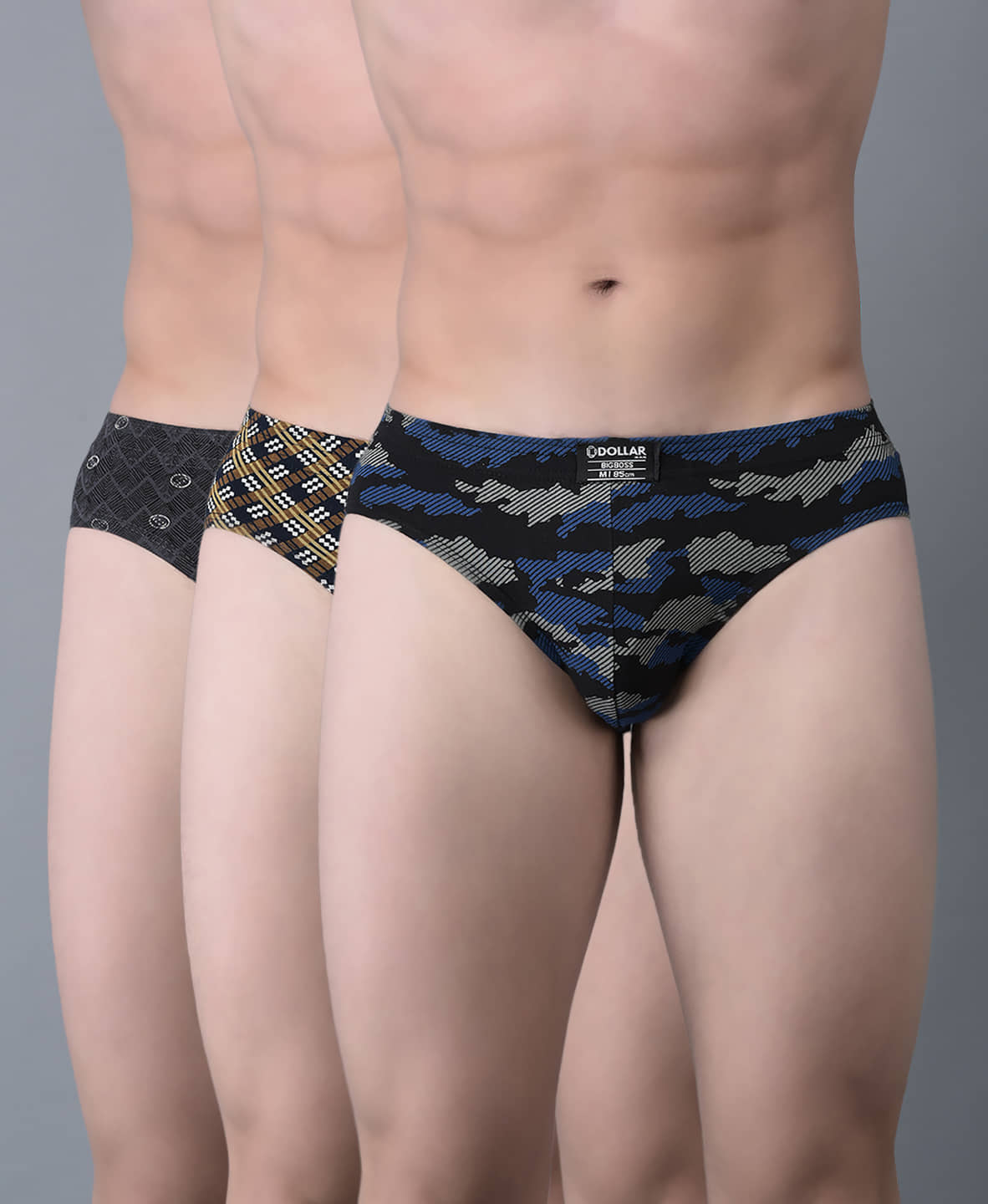 Dollar Bigboss Men's Pack of 3 Soft Combed Cotton Printed Brief (Colour May Vary)