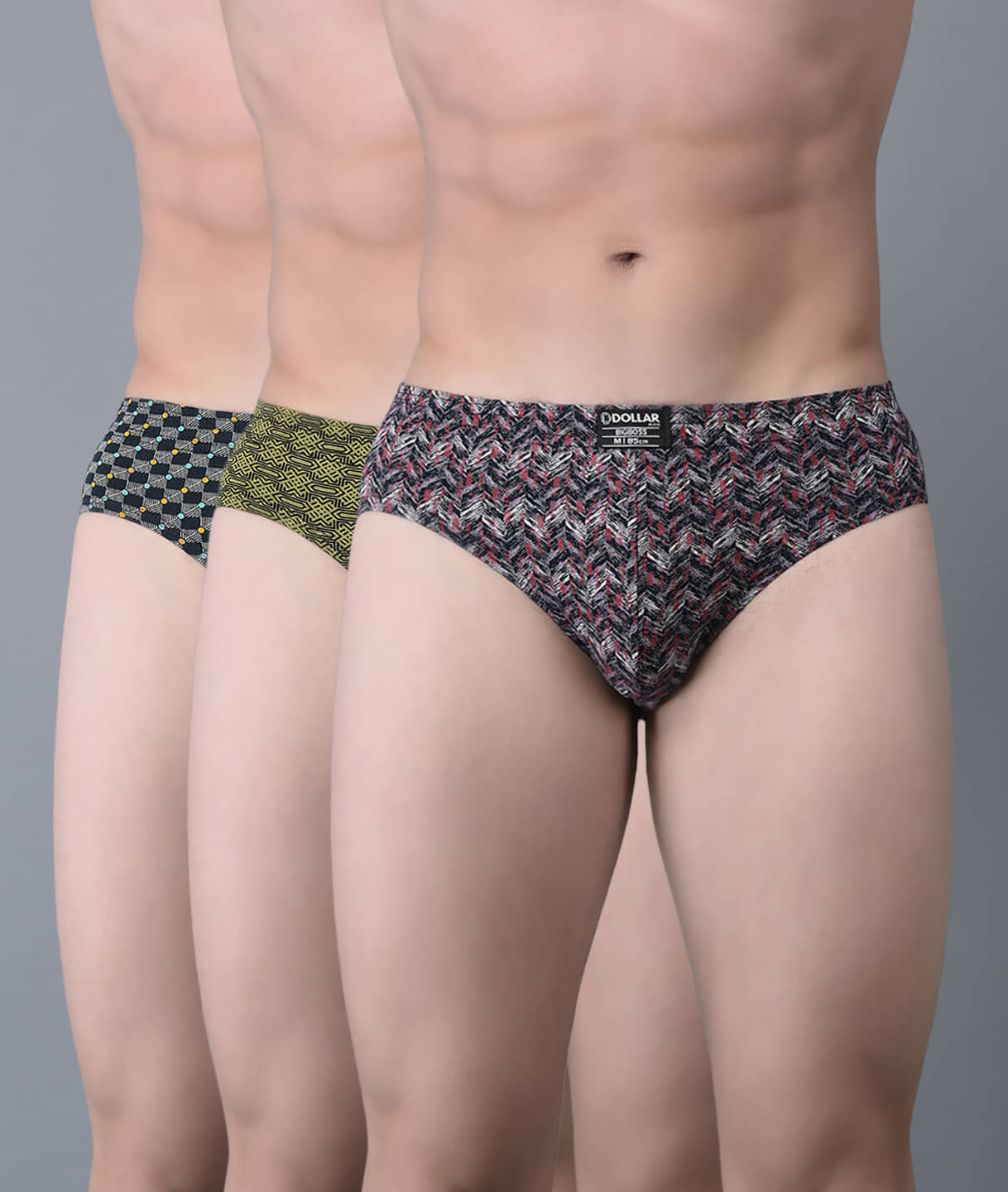 Dollar Bigboss Men's Pack of 3 Soft Combed Cotton Printed Brief (Colour May Vary)