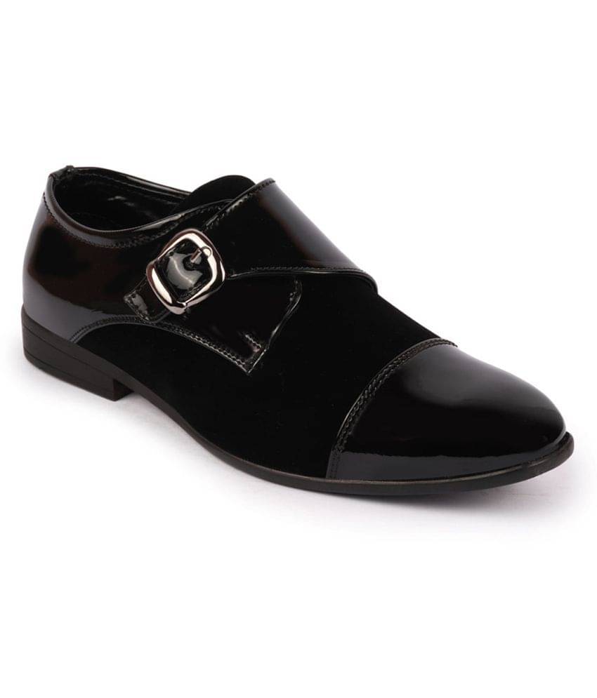     			Fausto Black Men's Monk Strap Formal Shoes