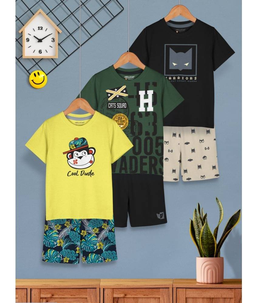     			HELLCAT Pack of 3 Boys Cotton Blend T-Shirt & Shorts Set ( Yellow )
