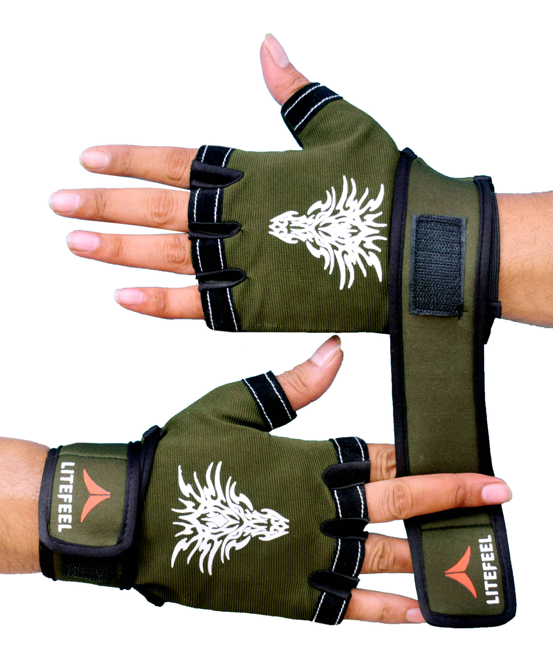     			LITEFEEL Olive Gym Gloves Unisex Polyester Gym Gloves For Advanced Fitness Training and Workout With Half-Finger Length