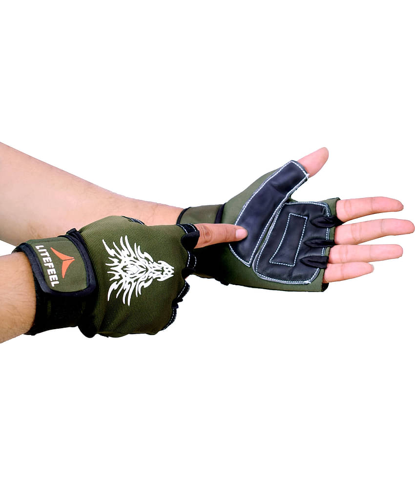 LITEFEEL Olive Gym Gloves Unisex Polyester Gym Gloves For Advanced Fitness Training and Workout With Half-Finger Length