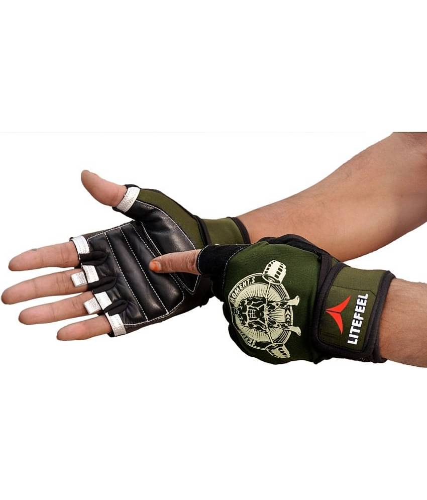 LITEFEEL Royal Olive Glove Unisex Polyester Gym Gloves For Advanced Fitness Training and Workout With Half-Finger Length