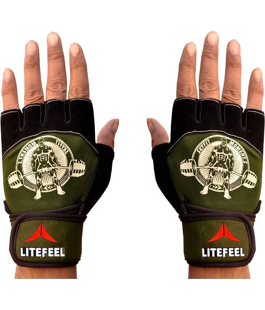 LITEFEEL Royal Olive Glove Unisex Polyester Gym Gloves For Advanced Fitness Training and Workout With Half-Finger Length