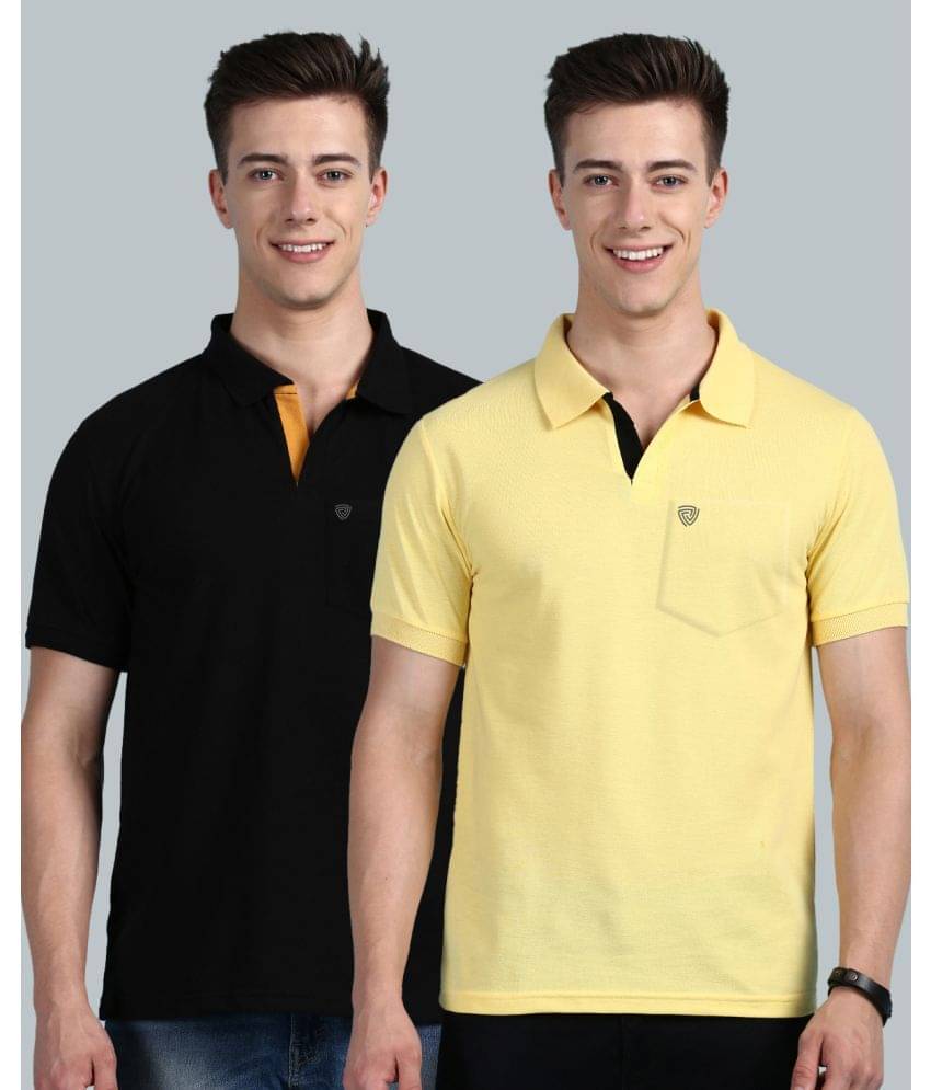     			Lux Cozi Cotton Regular Fit Solid Half Sleeves Men's Polo T Shirt - Yellow ( Pack of 2 )