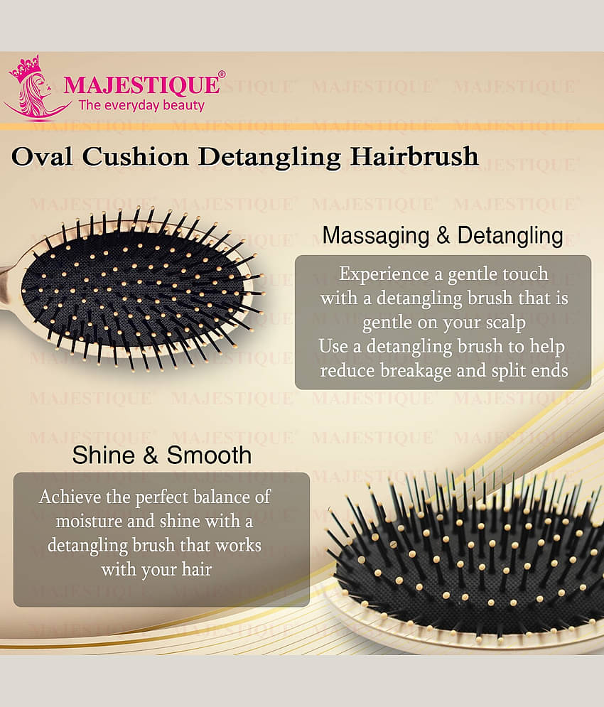 Majestique Golden Oval Cushion Detangling Brush Friendly Detangling Brush Ultra-Soft Tipped Nylon