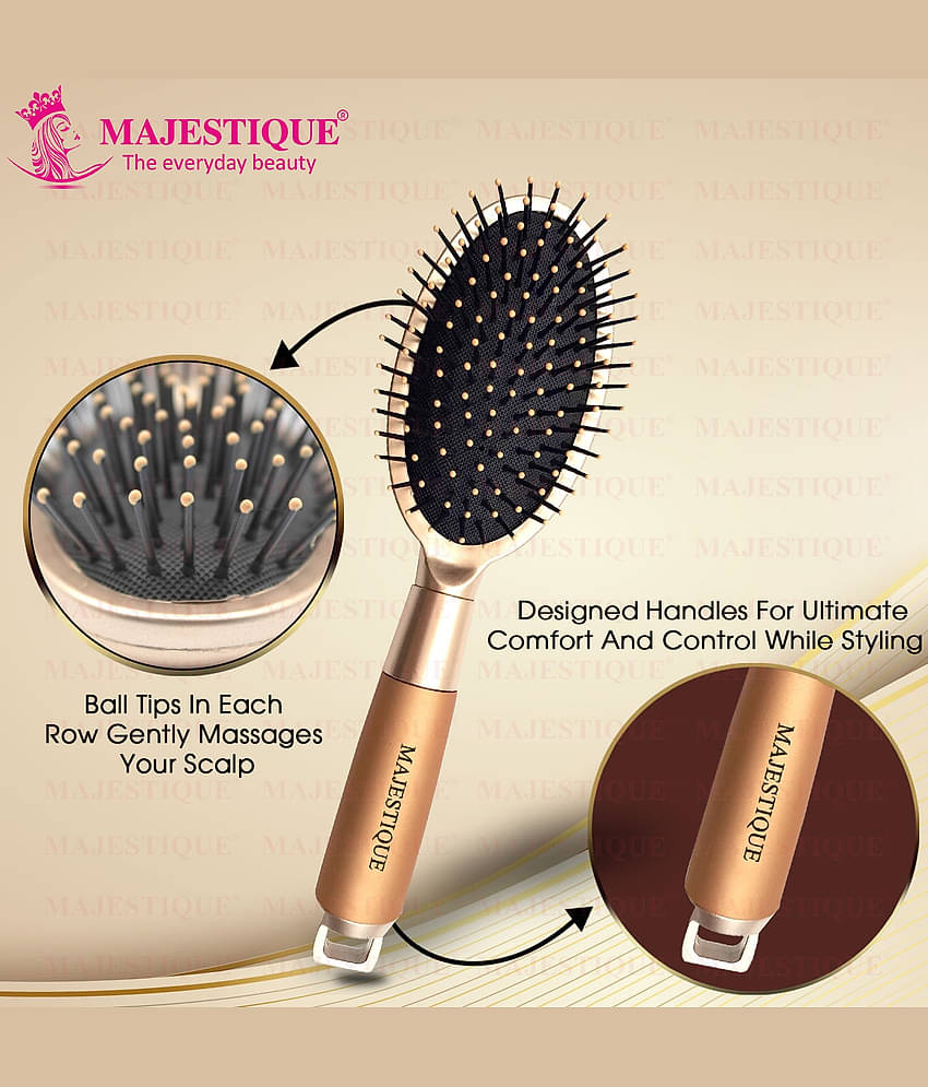 Majestique Golden Oval Cushion Detangling Brush Friendly Detangling Brush Ultra-Soft Tipped Nylon