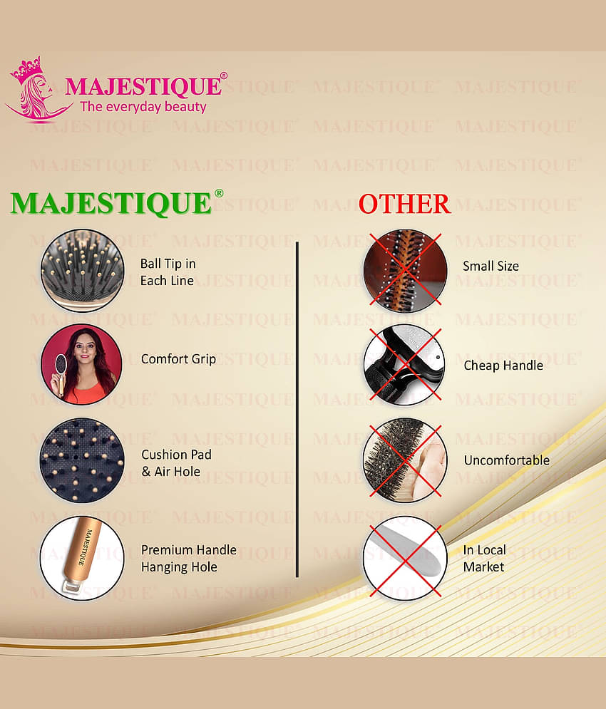 Majestique Golden Oval Cushion Detangling Brush Friendly Detangling Brush Ultra-Soft Tipped Nylon