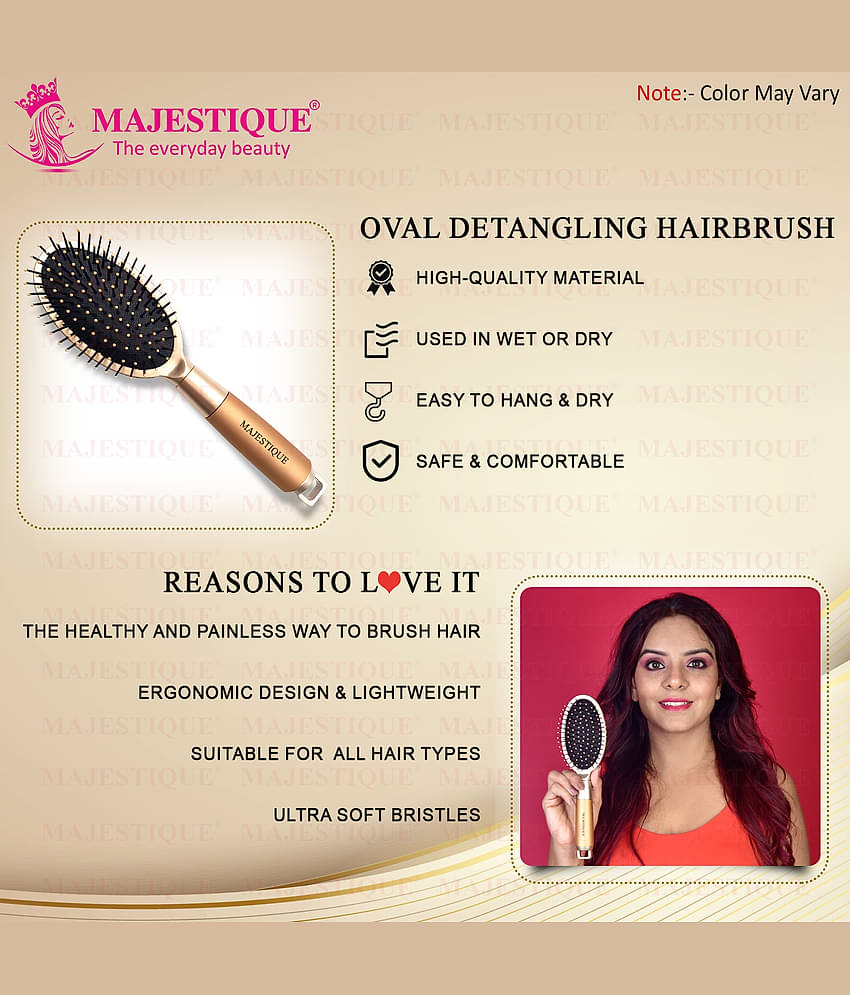Majestique Golden Oval Cushion Detangling Brush Friendly Detangling Brush Ultra-Soft Tipped Nylon