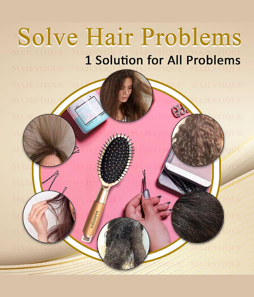 Majestique Golden Oval Cushion Detangling Brush Friendly Detangling Brush Ultra-Soft Tipped Nylon