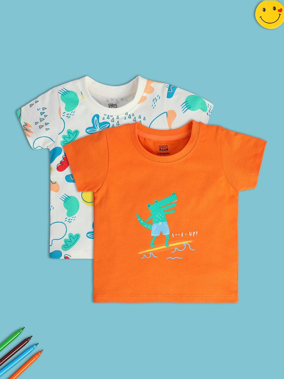     			MINI KLUB Pack of 2 Baby Boys Cotton T-Shirt ( Multi )