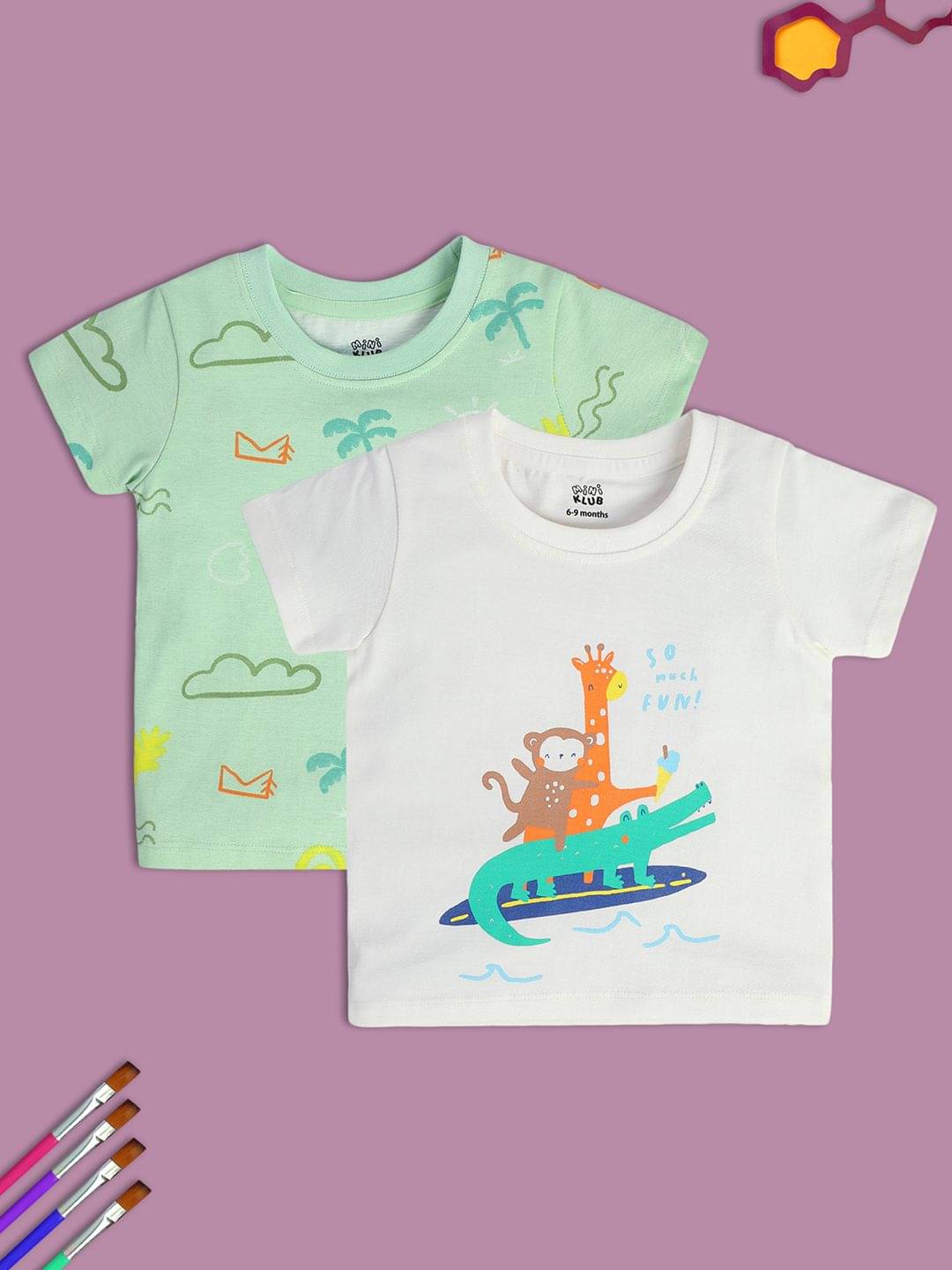     			MINI KLUB Pack of 2 Baby Boys Cotton T-Shirt ( Multi )