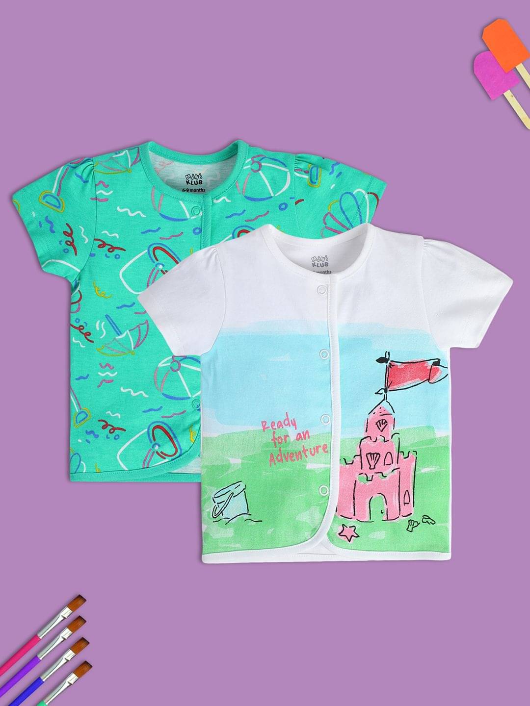     			MINI KLUB Pack of 2 Baby Girls Cotton Top ( Multi )