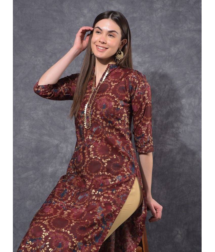     			Mamoose Chanderi Self Design Straight Women's Kurti - Maroon ( Pack of 1 )