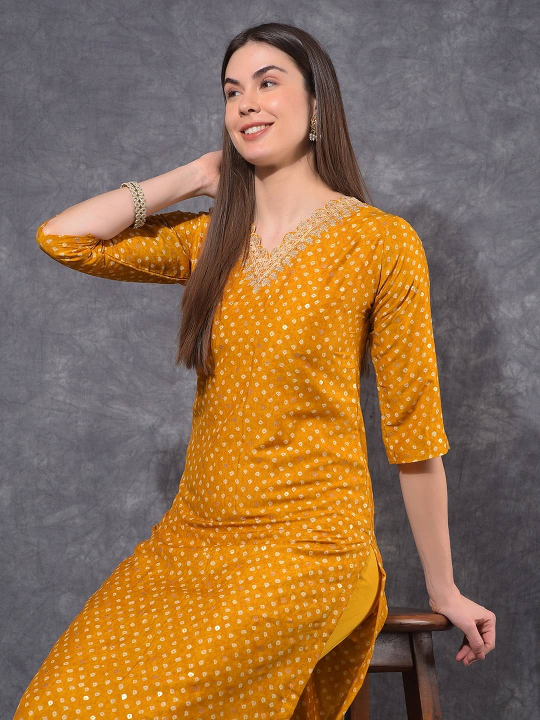     			Mamoose Cotton Blend Self Design Kurti With Pants Women's Stitched Salwar Suit - Yellow ( Pack of 1 )