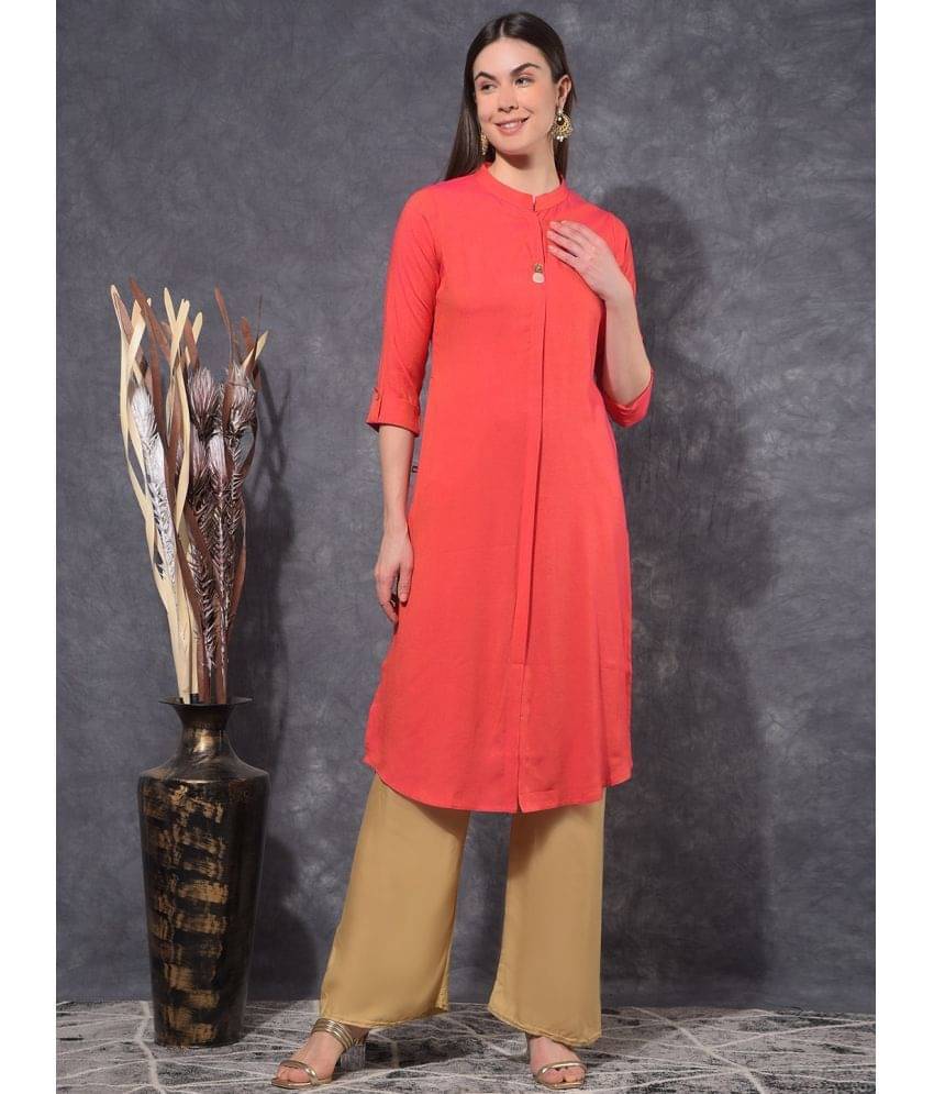     			Mamoose Cotton Blend Self Design Straight Women's Kurti - Red ( Pack of 1 )