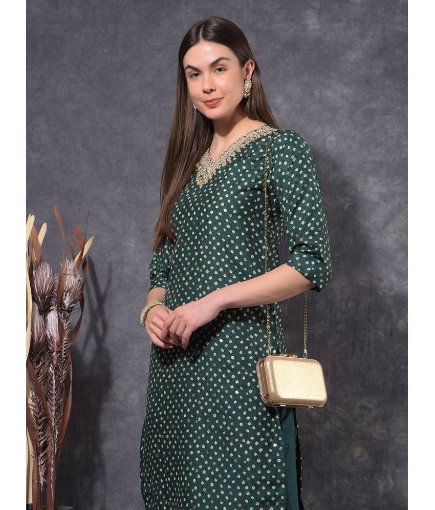     			Mamoose Cotton Blend Self Design Kurti With Pants Women's Stitched Salwar Suit - Green ( Pack of 1 )