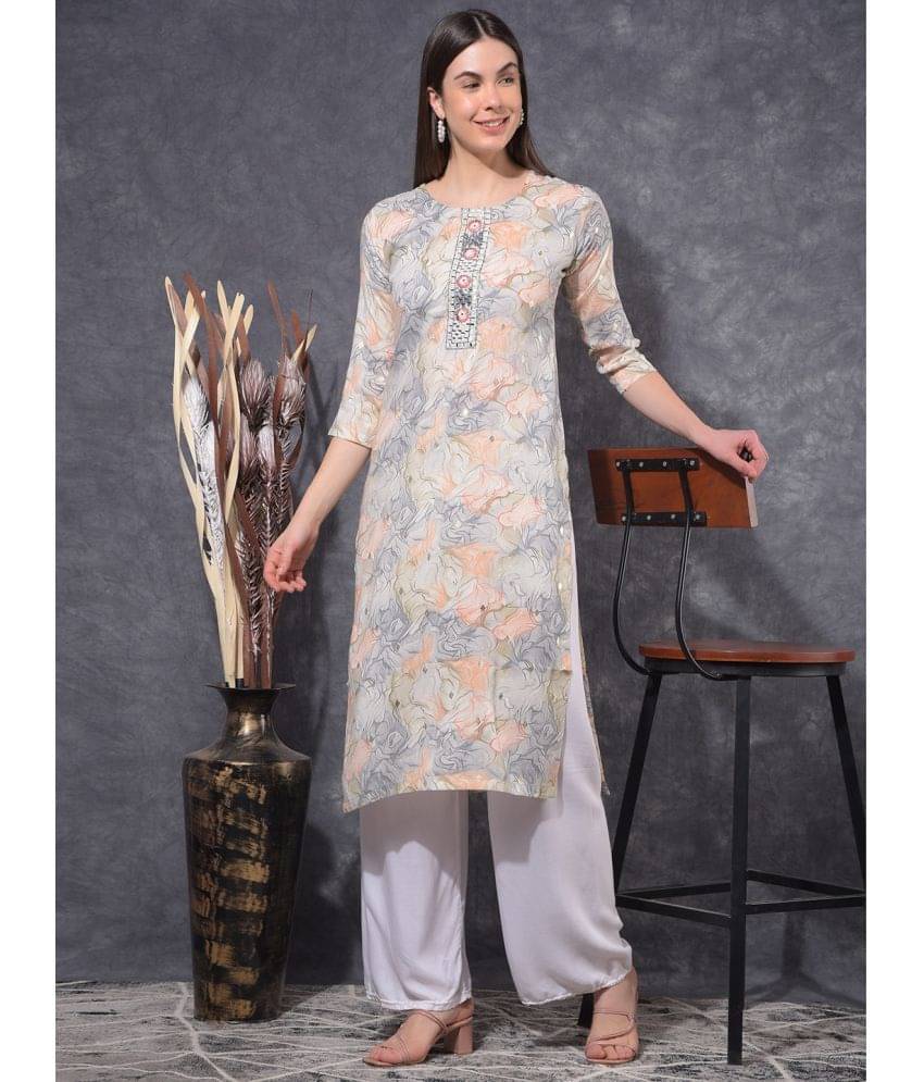     			Mamoose Cotton Blend Self Design Straight Women's Kurti - Grey ( Pack of 1 )