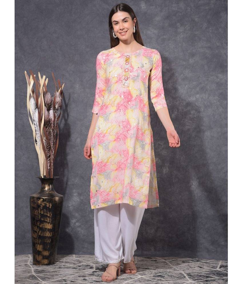     			Mamoose Cotton Blend Self Design Straight Women's Kurti - Pink ( Pack of 1 )
