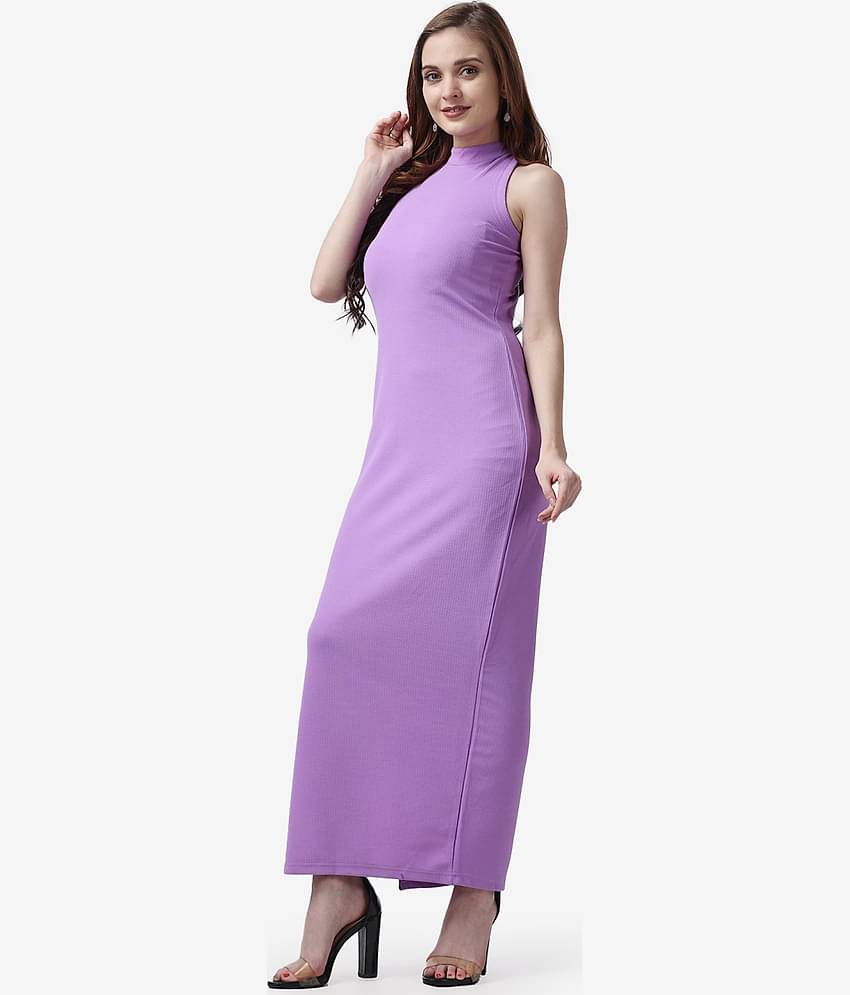POPWINGS Women Polyester Solid Bodycon Dress ( Lavender )