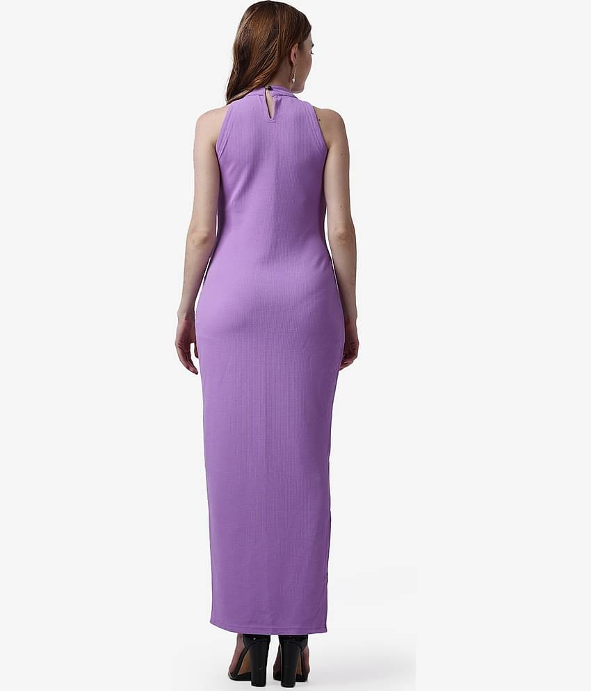 POPWINGS Women Polyester Solid Bodycon Dress ( Lavender )