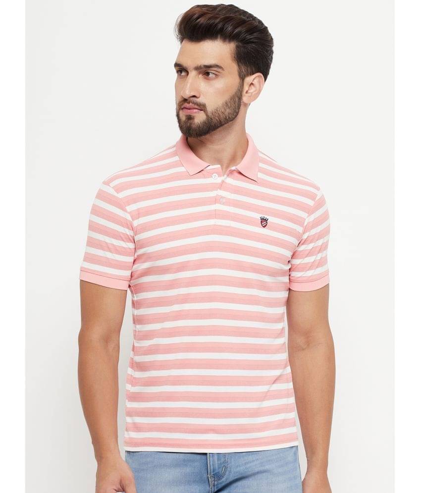 RELANE Pack of 1 Cotton Blend Regular Fit Striped Half Sleeves Men's Polo T Shirt ( Pink ) RELANE Pack of 1 Cotton Blend Regular Fit Striped Half Sleeves Men's Polo T Shirt ( Pink )