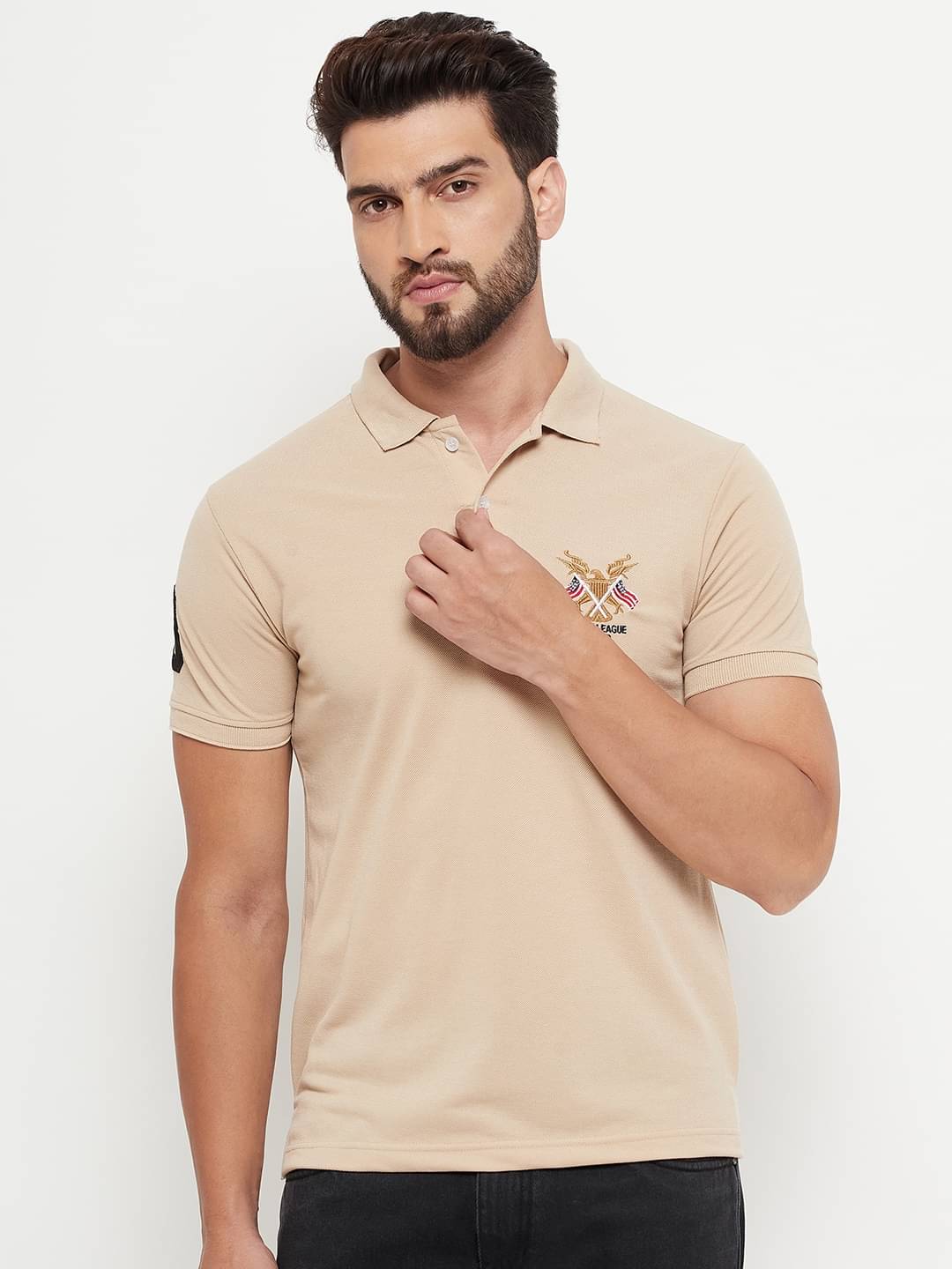     			RELANE Pack of 1 Cotton Blend Regular Fit Solid Half Sleeves Men's Polo T Shirt ( Beige )