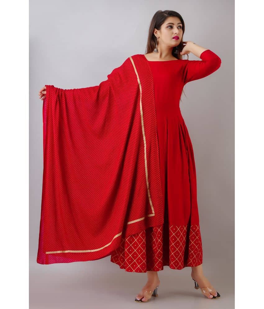 SIPET Rayon Checks Anarkali Women's Kurti with Dupatta - Maroon ( Pack of 1 ) - Kurtis, Tunics | Buy online on ZillyBuy