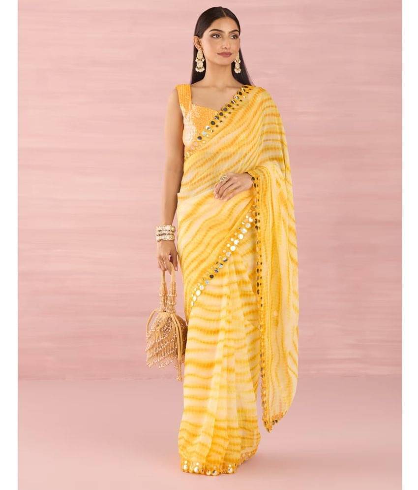 Satrani Georgette Dyed Saree With Unstitched Blouse Piece ( Yellow ) Satrani Georgette Dyed Saree With Unstitched Blouse Piece ( Yellow )