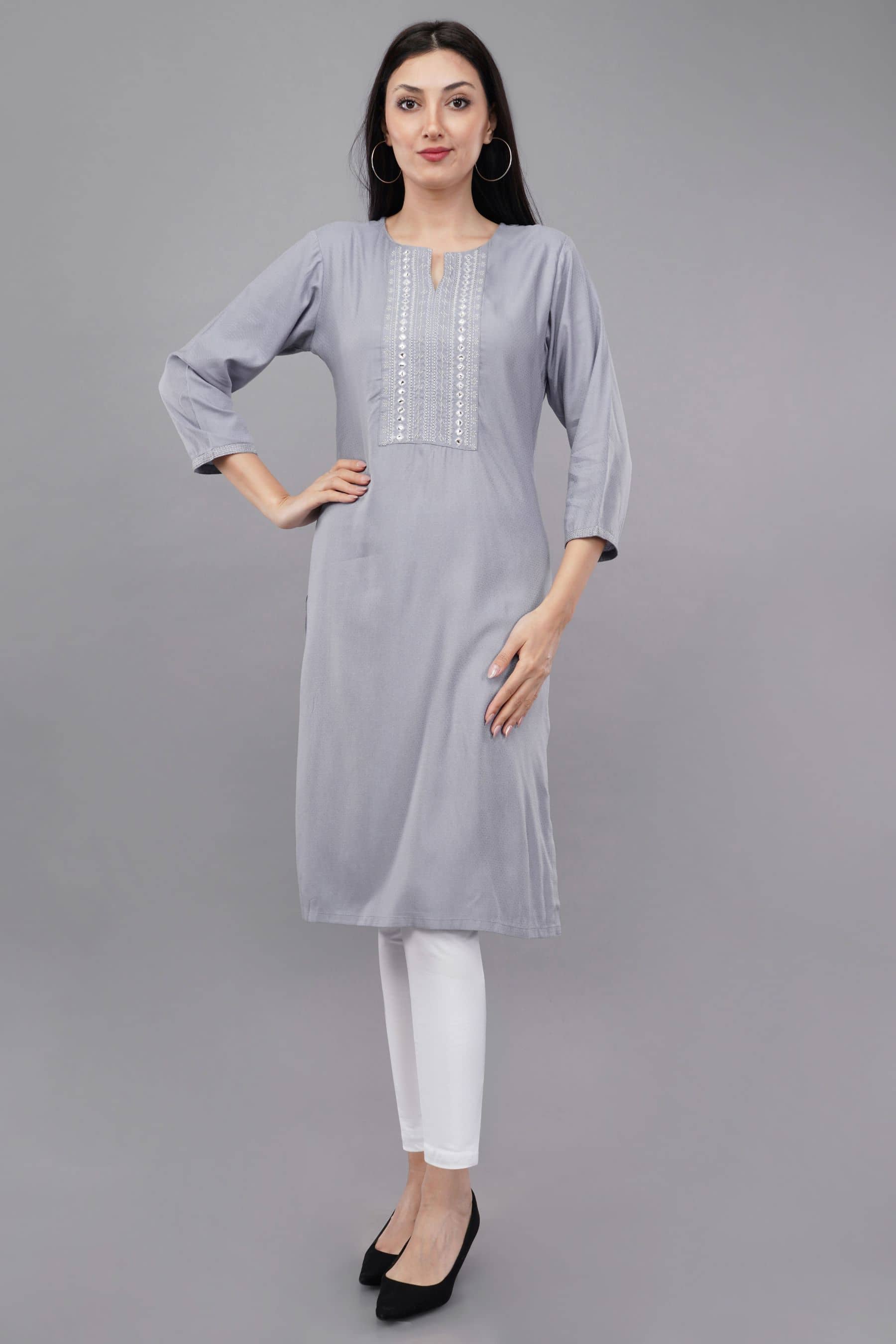 Shruthi Viscose Solid Straight Women's Kurti - Light Blue ( Pack of 1 ) - Kurtis, Tunics | Buy online on ZillyBuy